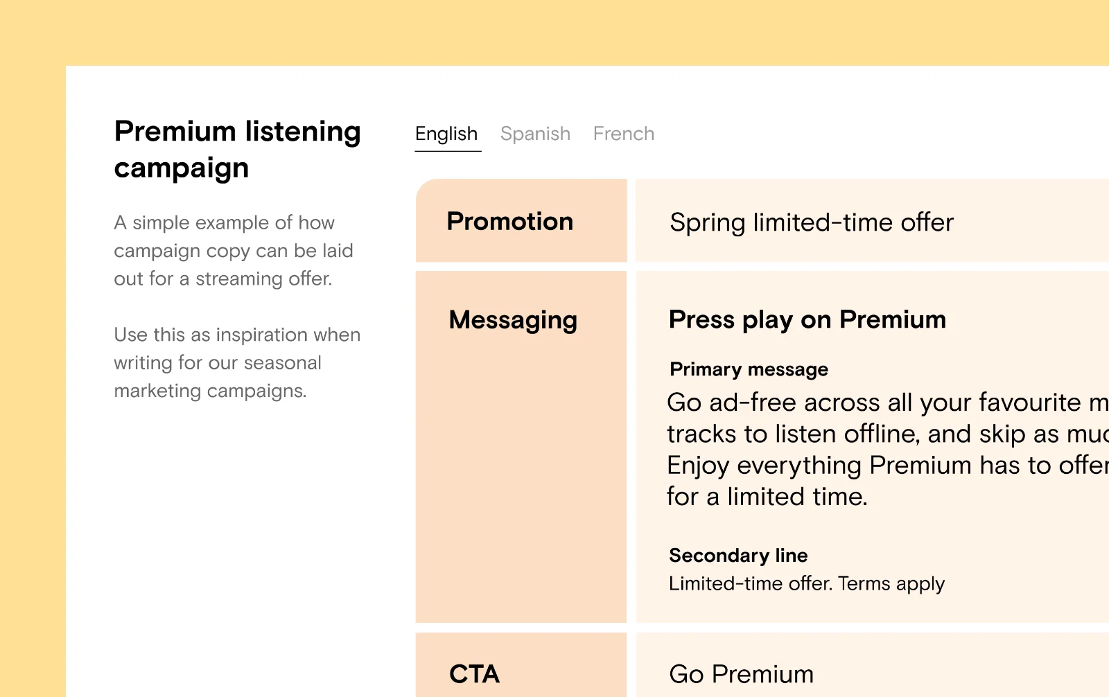 A table block in Niice laying out colour values and typography in a set of brand guidelines.