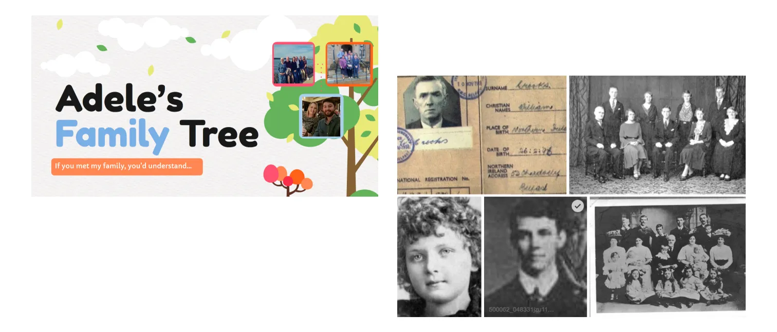 A family tree mapped out with Victorian portrait photographs.