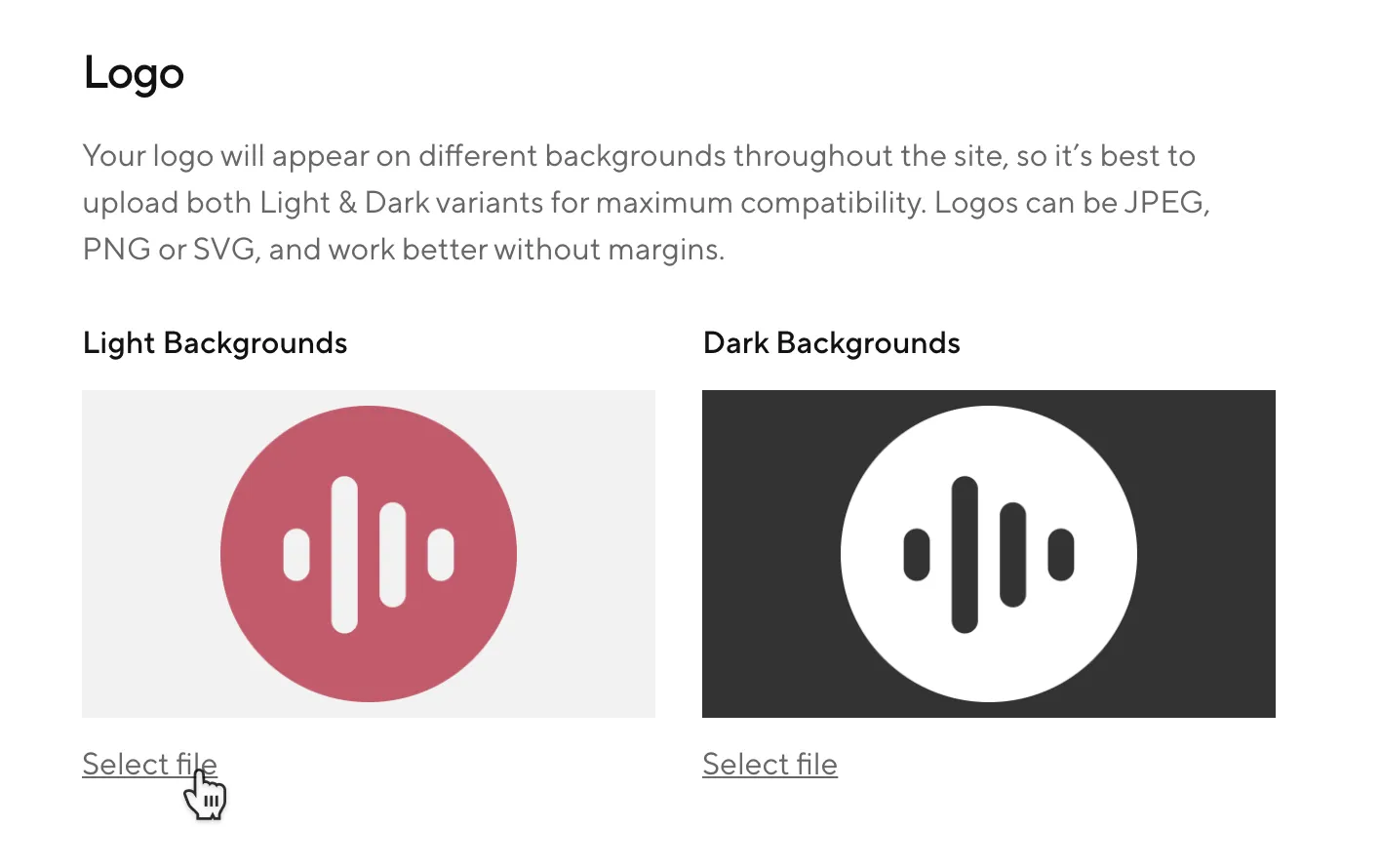 Light and dark variations of a logo uploaded to a hub.