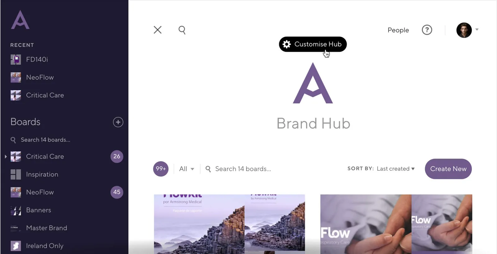 The customise options in the Niice dashboard header.